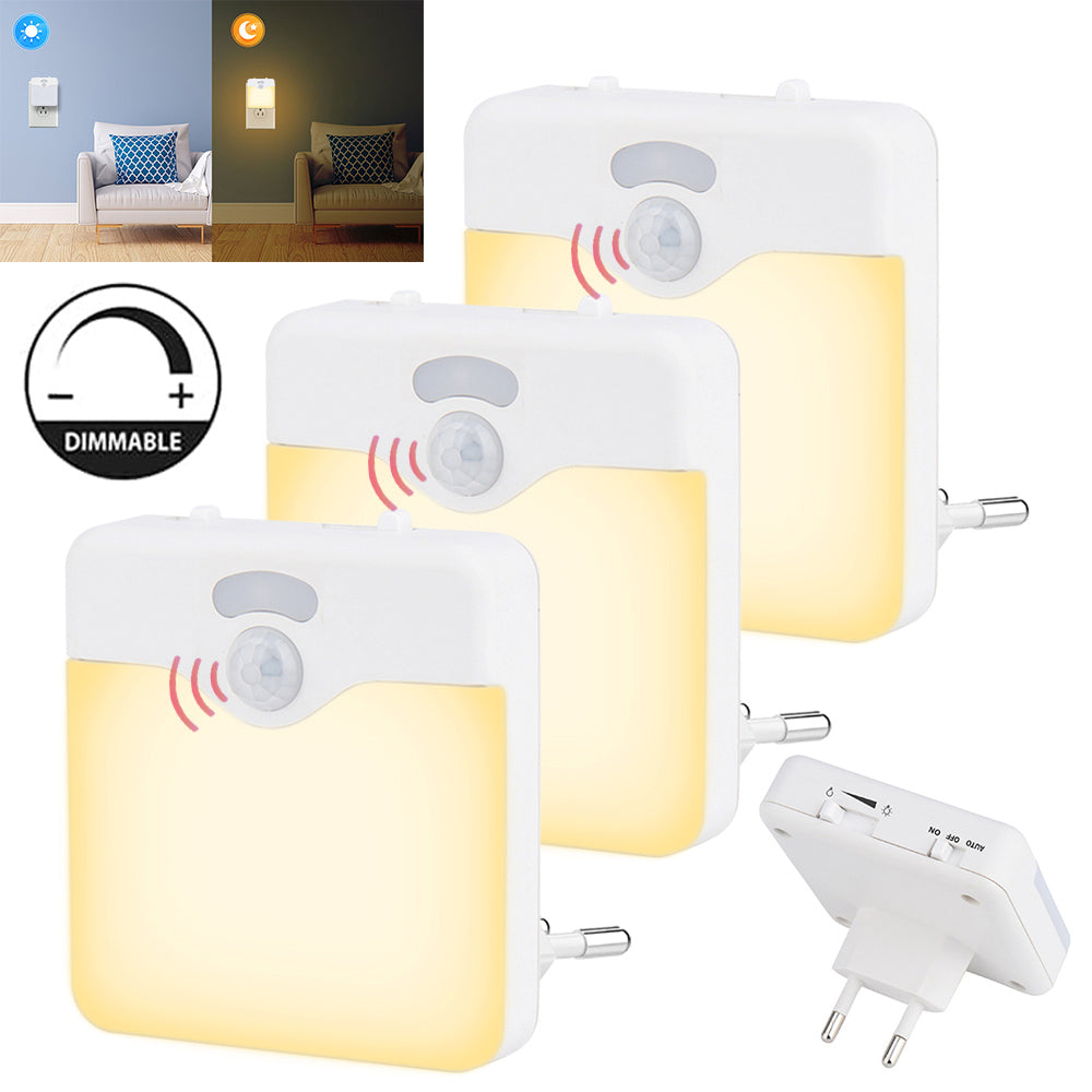 Motion Sensor LED Night Light UK EU Plug Dimmable Wireless Lamp for Kids Room Energy Efficient Dusk to Dawn Sensor Stairway Lamp