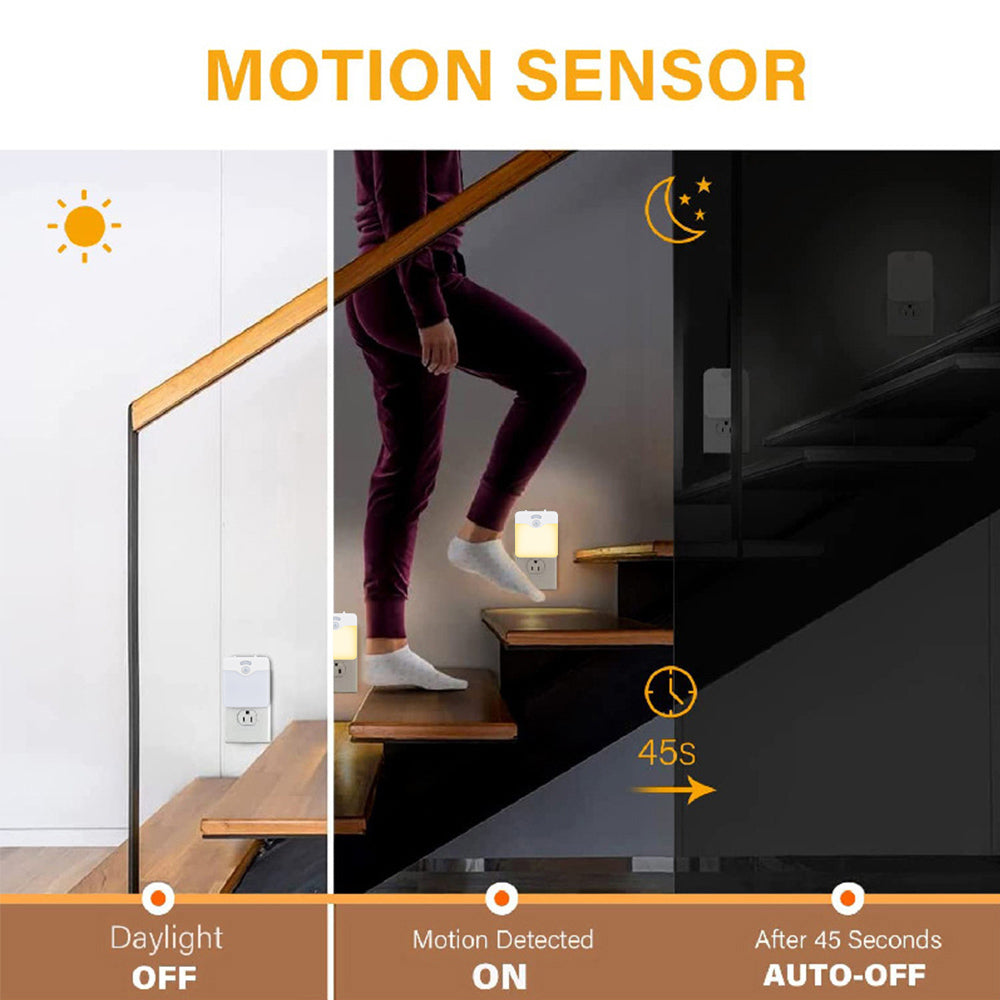 Motion Sensor LED Night Light UK EU Plug Dimmable Wireless Lamp for Kids Room Energy Efficient Dusk to Dawn Sensor Stairway Lamp
