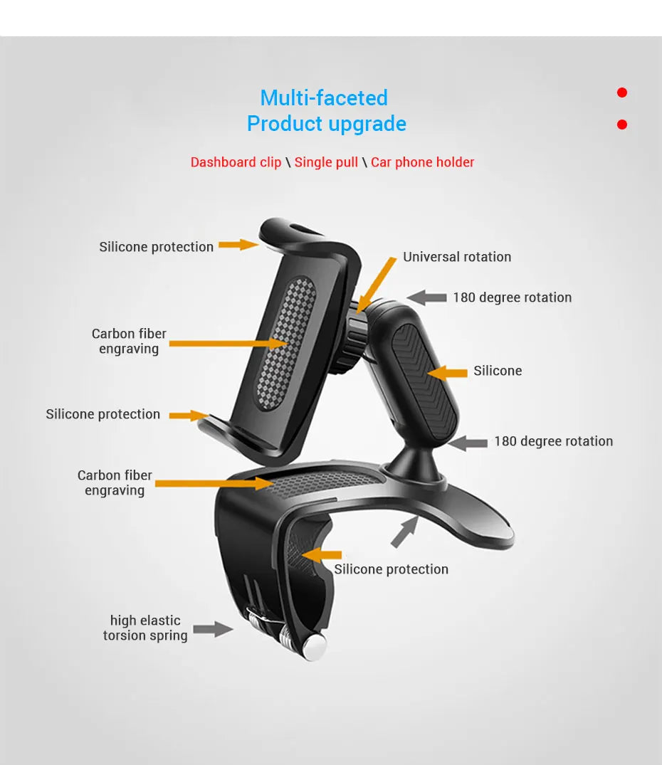 Dashboard Car Phone Holder ABS Mobile Phone Sun Visor Holder Auto Rear View Mirror Phone Support 360 Degree Rotation Accessories