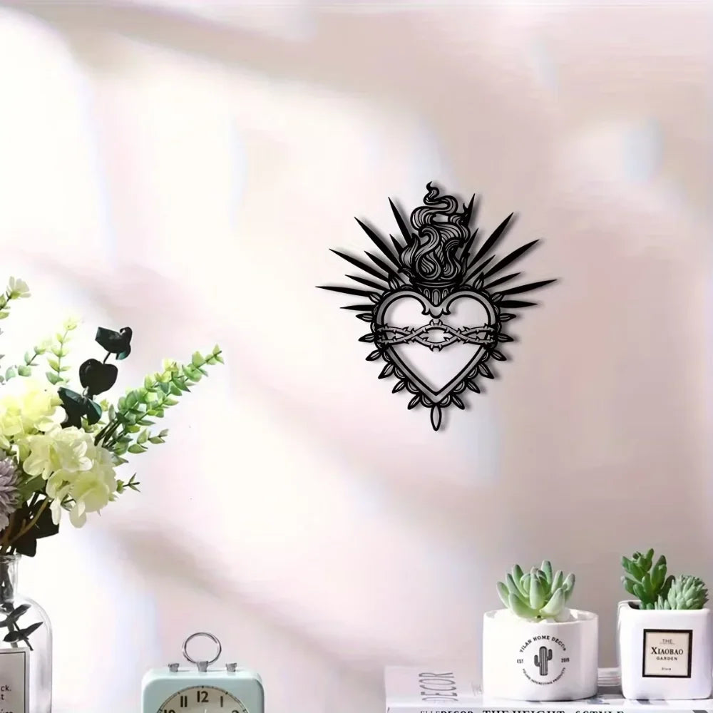 Metal Wall Art Sacred Heart Christ with Sacred Words Verses Ideal for Faith-Based Home and Living Room Decor
