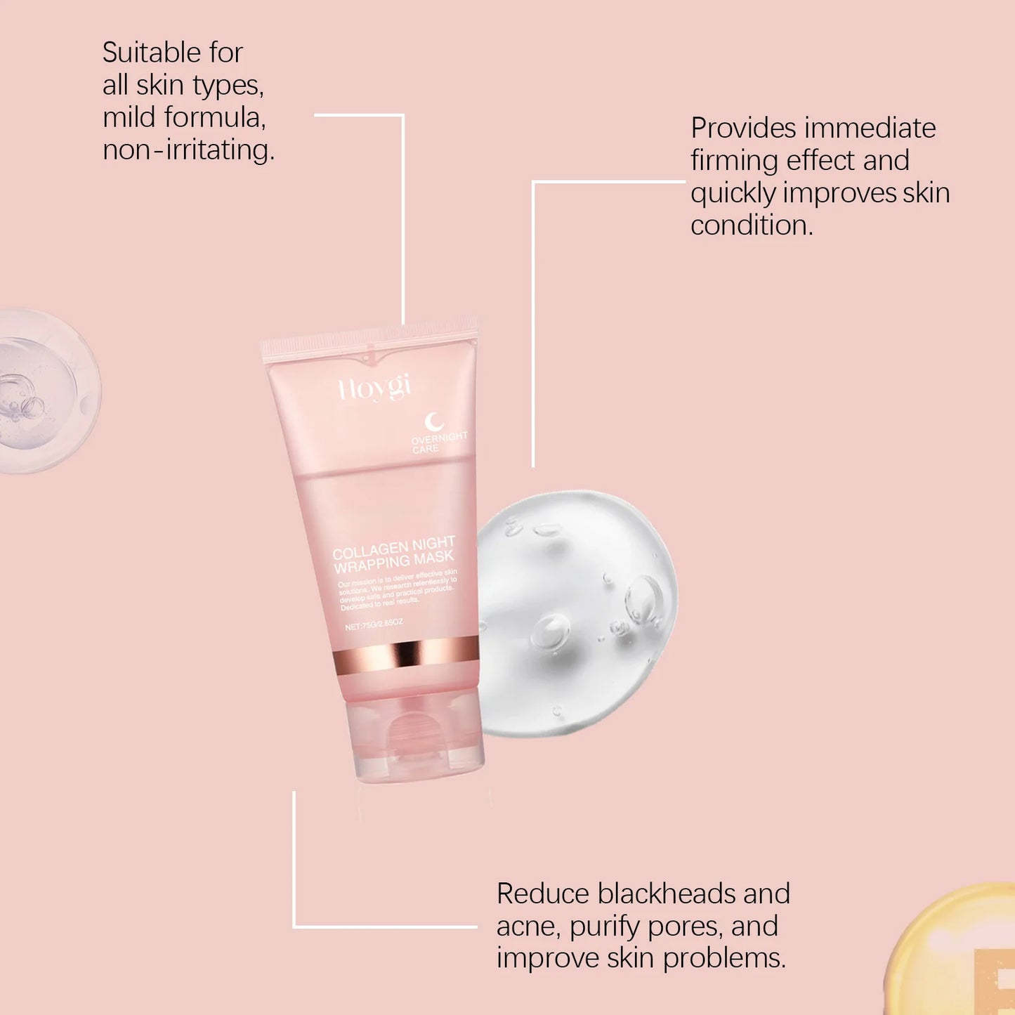 Ouhoe Collagen Peel Off Mask with Application Brush Anti Wrinkle Firming Hydrating Easy Peel All Skin Types Non Irritating Clean