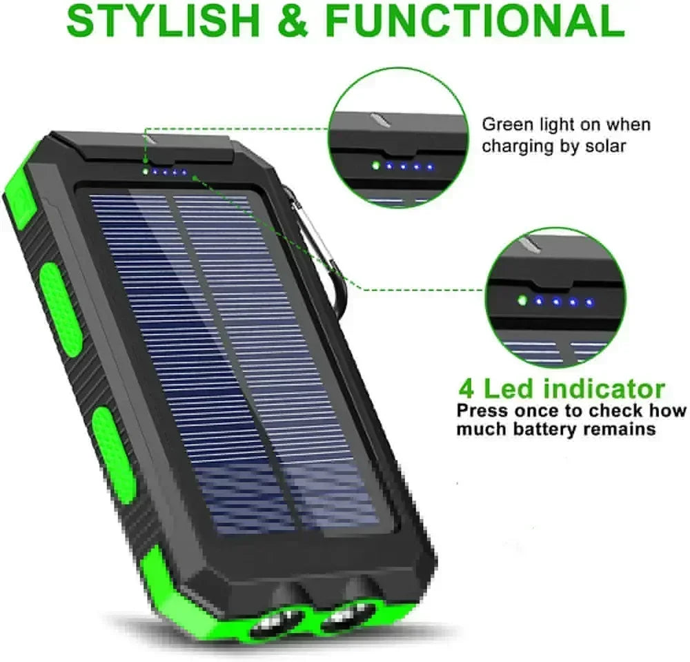 200000mAh Solar Power Bank Dual USB Travel Outdoor Portable External Battery Waterproof Powerbank For Camping Spare Battery