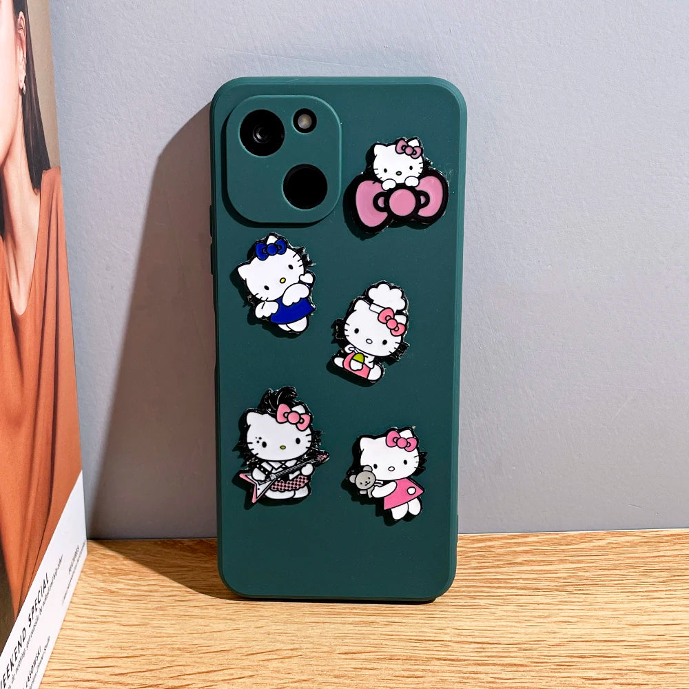 5 Pcs Fairy Tale Anime Sanrio Sticker Cute Hello Kitty Enamel Metal Backpack Mobile Accessories Gift For Friends