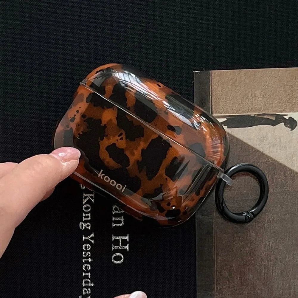 Ins Leopard Print Earphone Case For Airpods 4 Pro 2 With Hook Soft Protective Cover For Airpods Pro 3 2 1 3rd Generation Shell