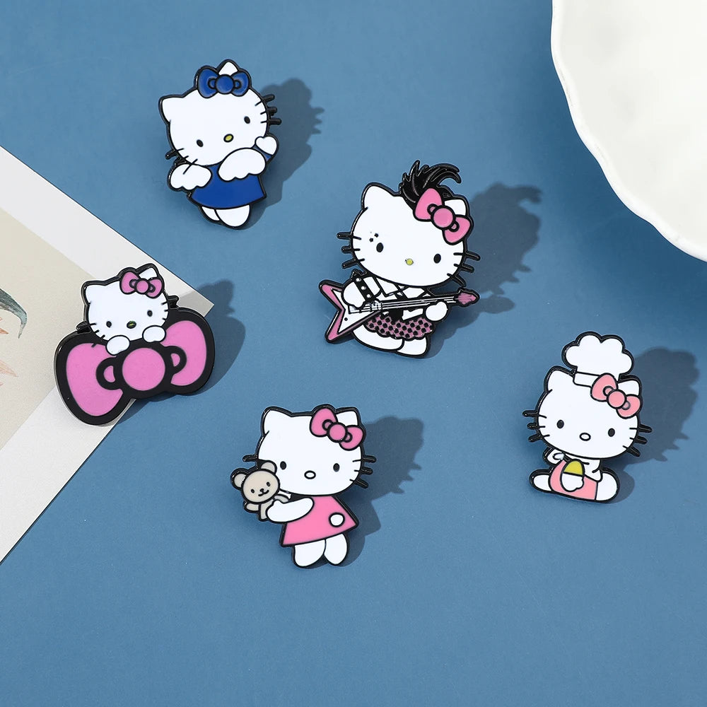 5 Pcs Fairy Tale Anime Sanrio Sticker Cute Hello Kitty Enamel Metal Backpack Mobile Accessories Gift For Friends