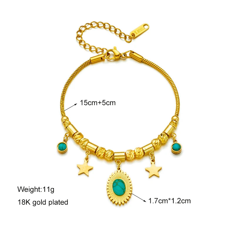 DIEYURO 316 Stainless Steel Butterfly Lightning Green Stone Charm Bracelet For Women Vintage Girls Multilayer Wrist Jewelry Gift