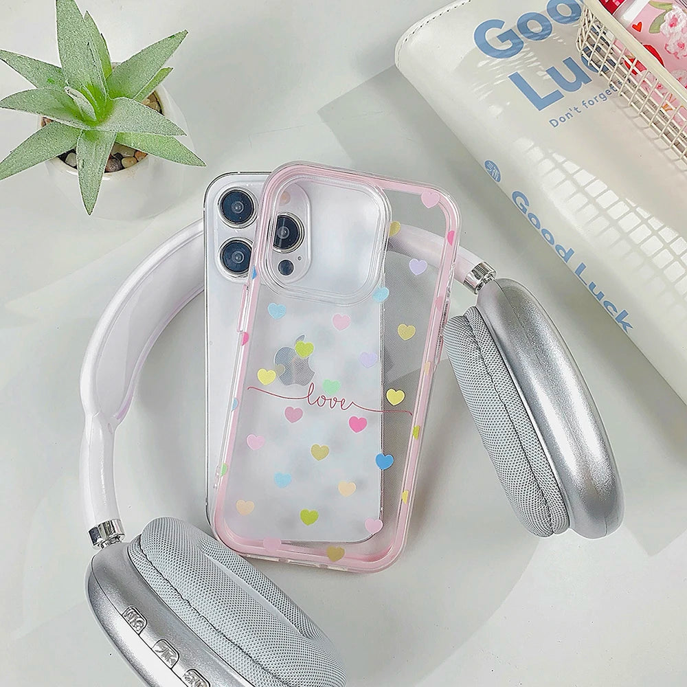 Cute Colorful Love Heart Phone Case for IPhone 13 Funda IPhone 16 15 14 Pro Max 15 pro Lovely Clear Silicone Soft Fashion Cover