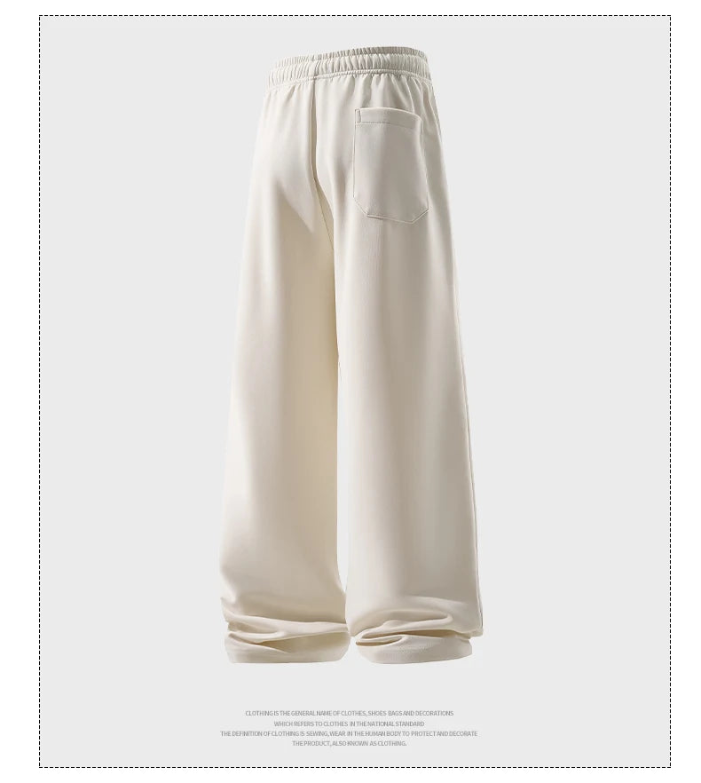 Wide Leg Pant Fashion Causal Breathable Men Sweatpant Male Autumn Versatile Elastic High Waist Drawstring Loose Straight Trouser