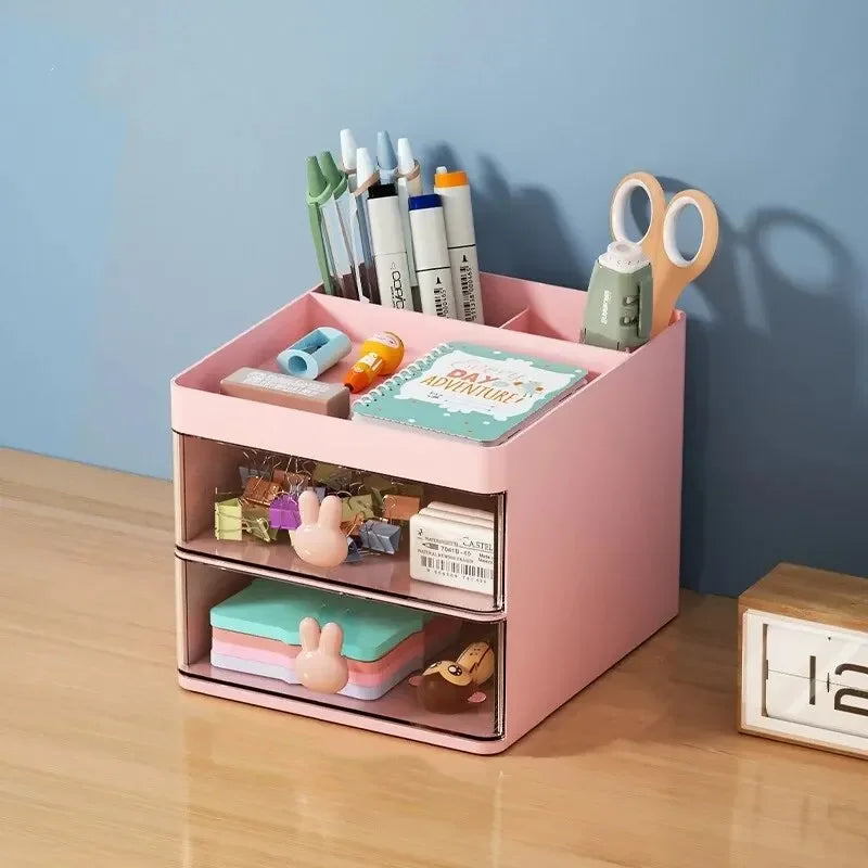 Small Desk Organizer with Drawer An All in One Solution for Office Desktop Makeup and Business Card Pen Stationery Storage