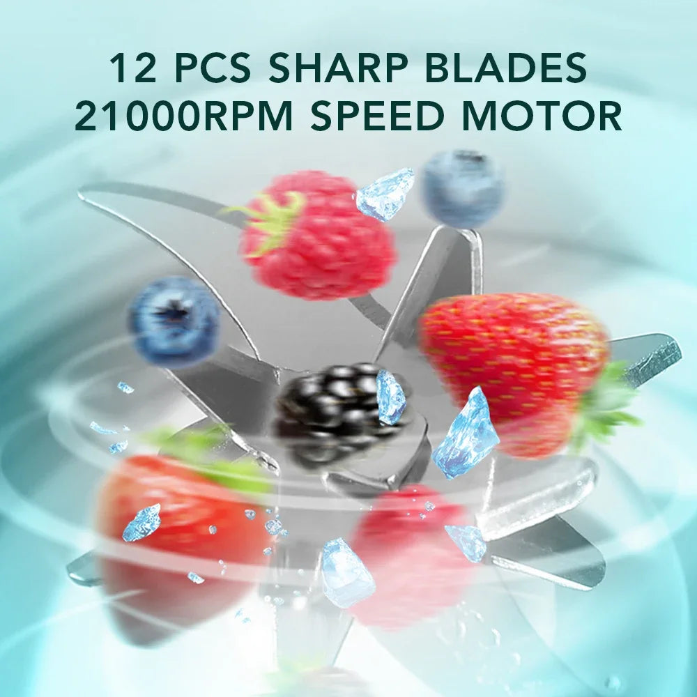 Electric Blender Fruit Juice Cup 12 Blades Crushed Ice Juiceing Cup for Smoothies and Shakes LED Display Portable Juicer Mixer