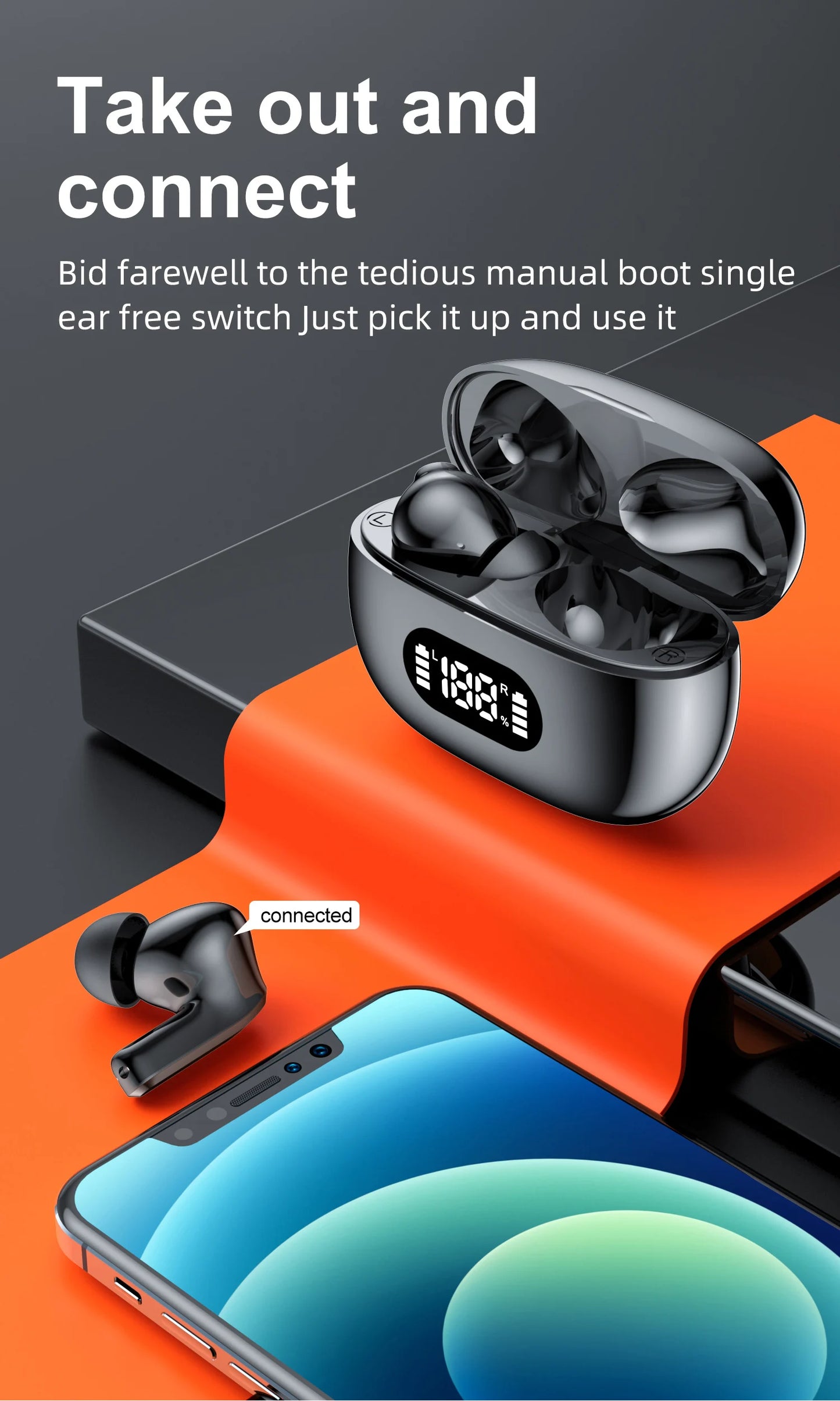Wireless Bluetooth Headset Bluetooth Earphones with Charging Case Touch Control Bluetooth 5.3 Headphones with Display