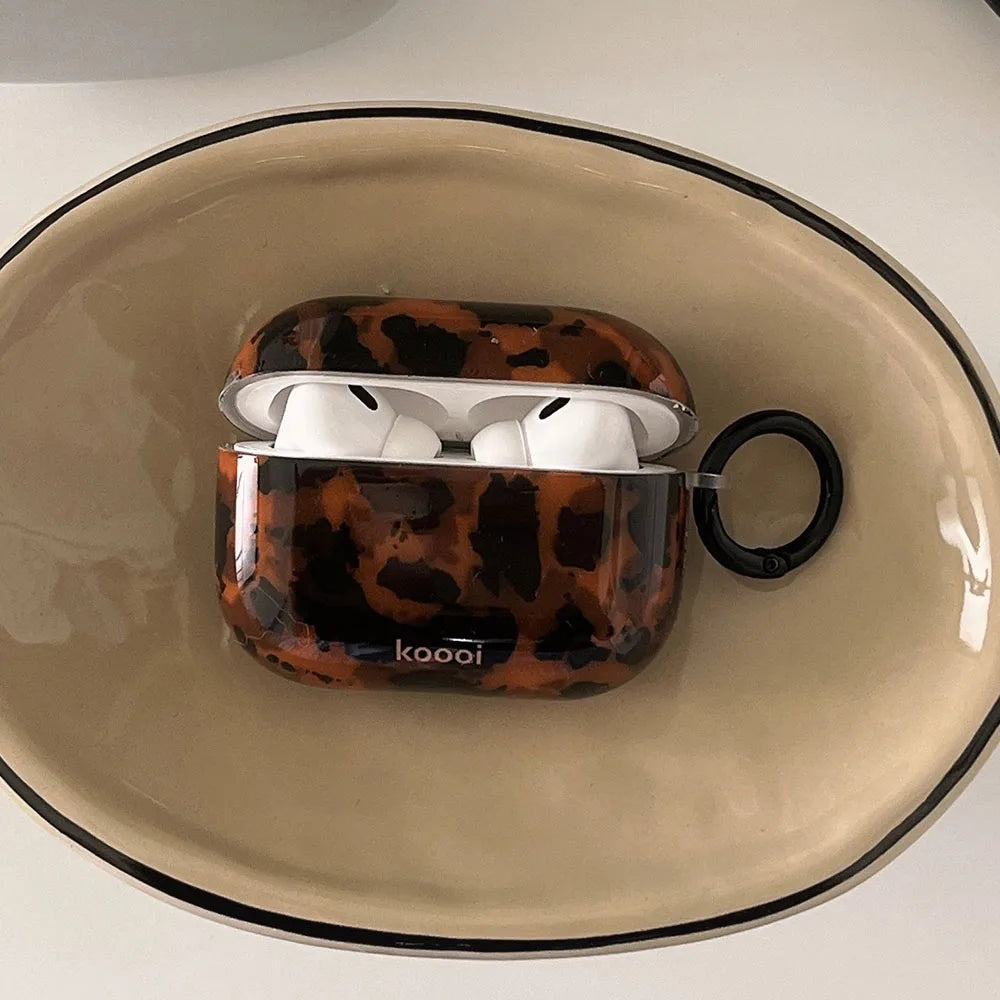 Ins Leopard Print Earphone Case For Airpods 4 Pro 2 With Hook Soft Protective Cover For Airpods Pro 3 2 1 3rd Generation Shell