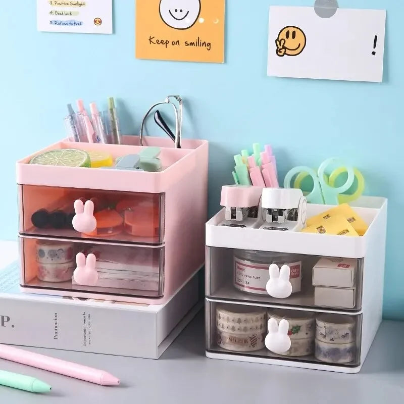Small Desk Organizer with Drawer An All in One Solution for Office Desktop Makeup and Business Card Pen Stationery Storage
