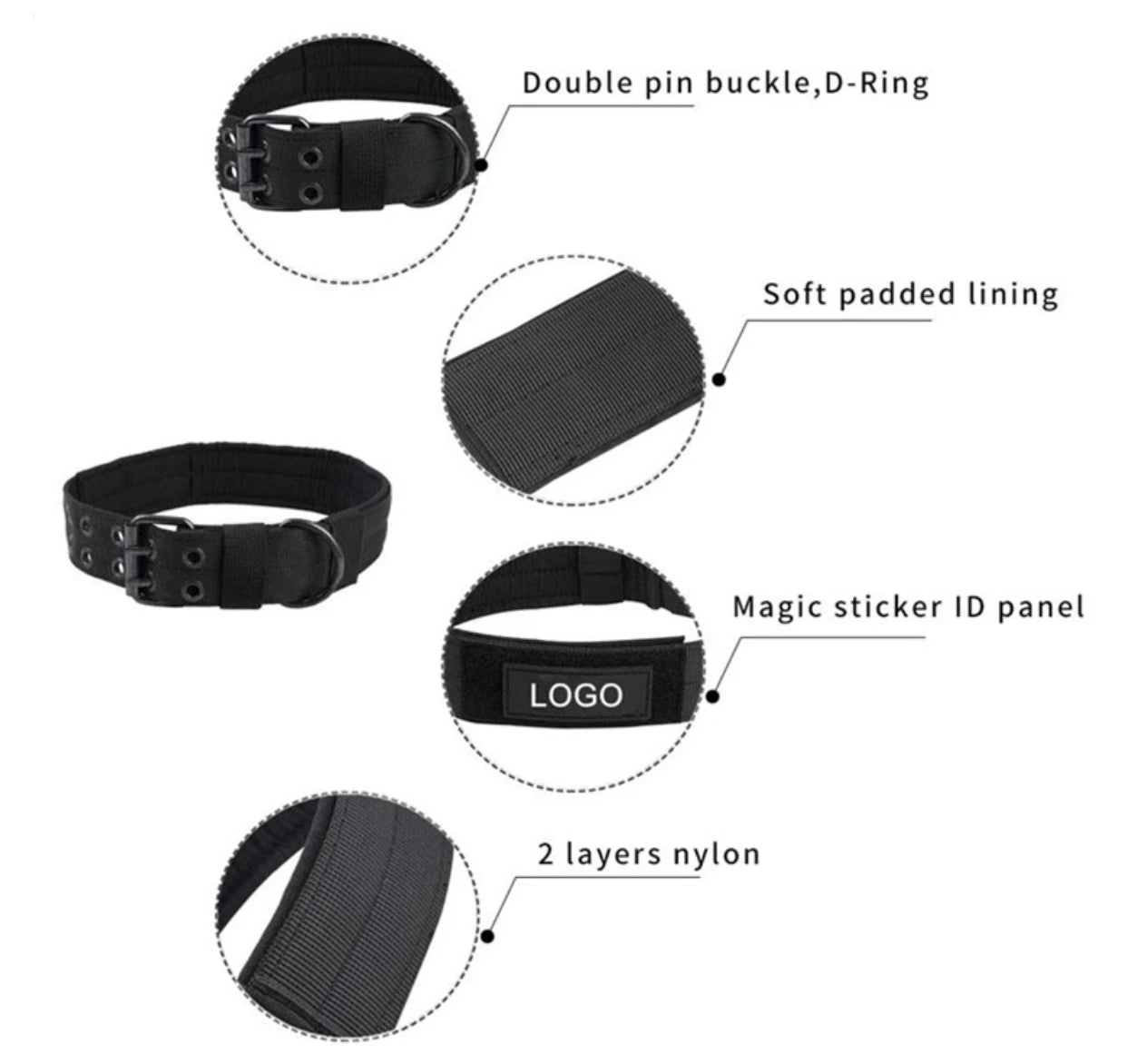 Adjustable Pet Tactical Dog Collar Durable Double Buckle German Shepherd Training Leash and Collar Large Medium Dogs Accessories