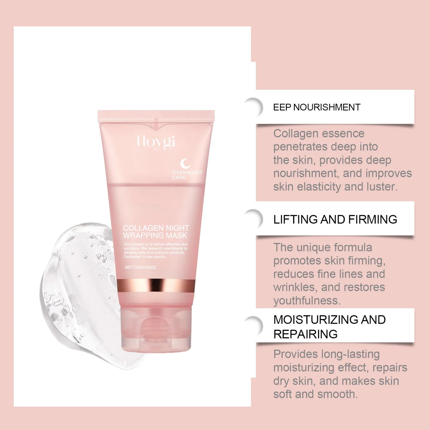 Ouhoe Collagen Peel Off Mask with Application Brush Anti Wrinkle Firming Hydrating Easy Peel All Skin Types Non Irritating Clean