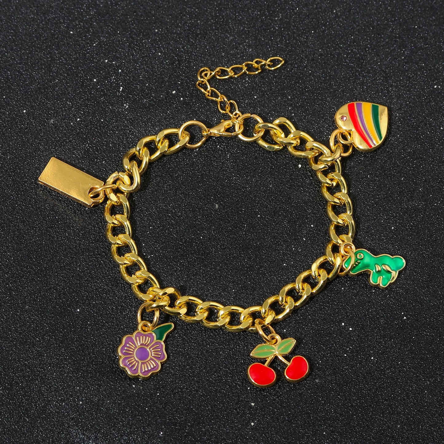 Fashion European American Cherry Bracelet Color Stripes Love Purple Flower Pendant Bangle All-Match Jewelry Mother's Day Gifts
