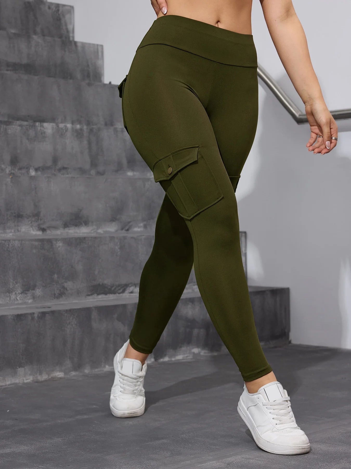 Women High-Waisted Tummy Control Yoga Leggings ,4 Button PocketsCargo Sports Pants For Workout, Running, Fitness