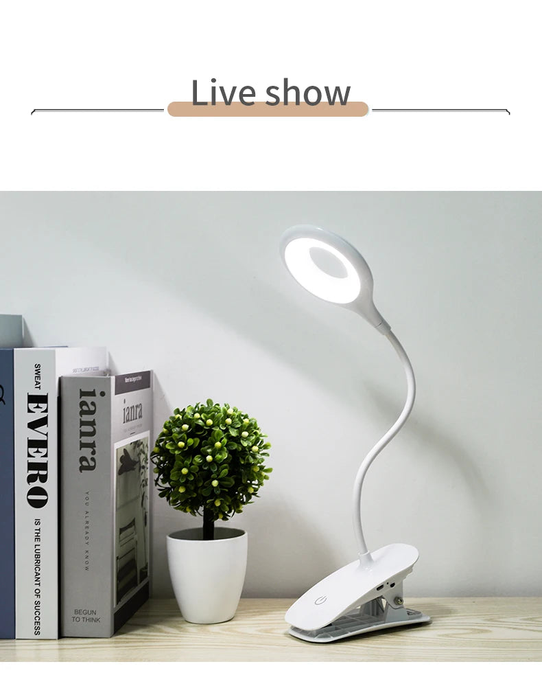 LED Desk Lamp Clip on Type USB Charging With Built In Lithium Battery Touch Dimming Student Learning Reading Table Lamp