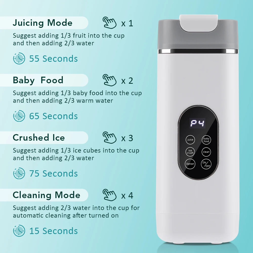 Electric Blender Fruit Juice Cup 12 Blades Crushed Ice Juiceing Cup for Smoothies and Shakes LED Display Portable Juicer Mixer