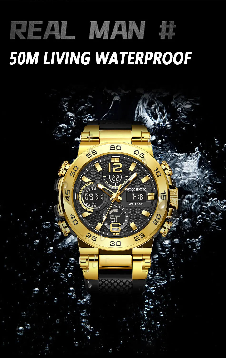 LIGE New Watches For Men 50M Waterproof Clock Alarm reloj hombre LCD Dual Display Wristwatch Quartz Military Sports Mens Watch