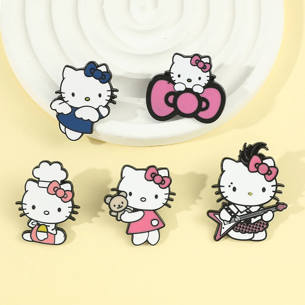 5 Pcs Fairy Tale Anime Sanrio Sticker Cute Hello Kitty Enamel Metal Backpack Mobile Accessories Gift For Friends