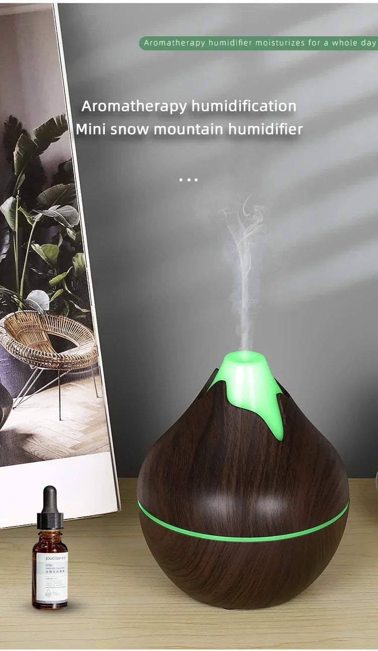 350ML Aromatherapy Essential Oil Diffuser Wood Grain Remote Control Ultrasonic Air Humidifier Cool with 7 Color LED Light