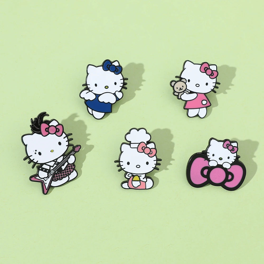 5 Pcs Fairy Tale Anime Sanrio Sticker Cute Hello Kitty Enamel Metal Backpack Mobile Accessories Gift For Friends