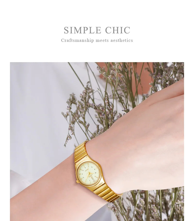 Brand New Wonen Watch Luxury Golden Quartz Stainless Steel Bracelet Waterproof Ladies Golden Wristwatch Girl Clock Relogio mujer