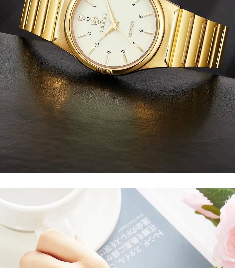Brand New Wonen Watch Luxury Golden Quartz Stainless Steel Bracelet Waterproof Ladies Golden Wristwatch Girl Clock Relogio mujer