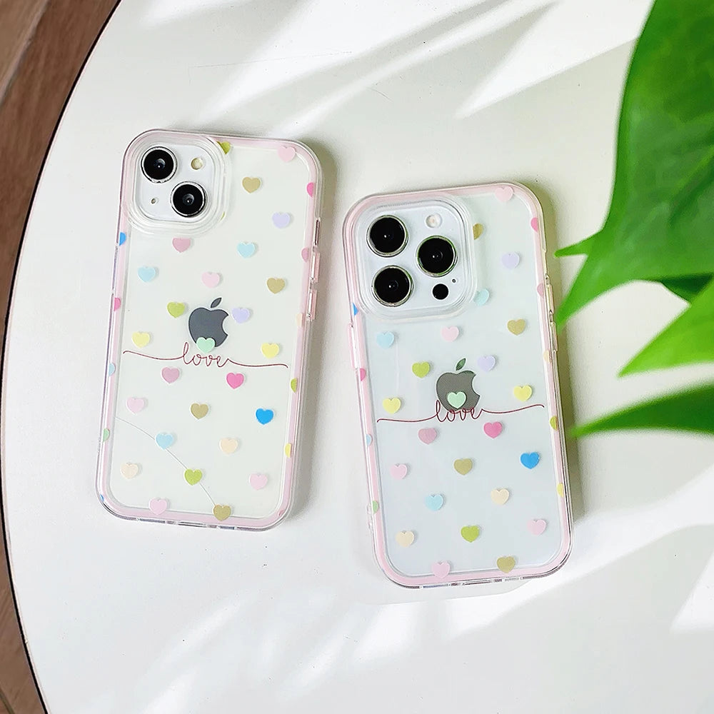 Cute Colorful Love Heart Phone Case for IPhone 13 Funda IPhone 16 15 14 Pro Max 15 pro Lovely Clear Silicone Soft Fashion Cover
