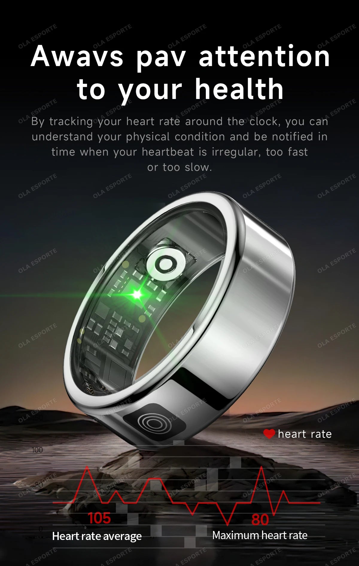 Smart Ring For Men Women Heart Rate Blood Oxygen Monitoring Multi Sports Modes 5ATM & IP68 Waterproof smartring For Android IOS