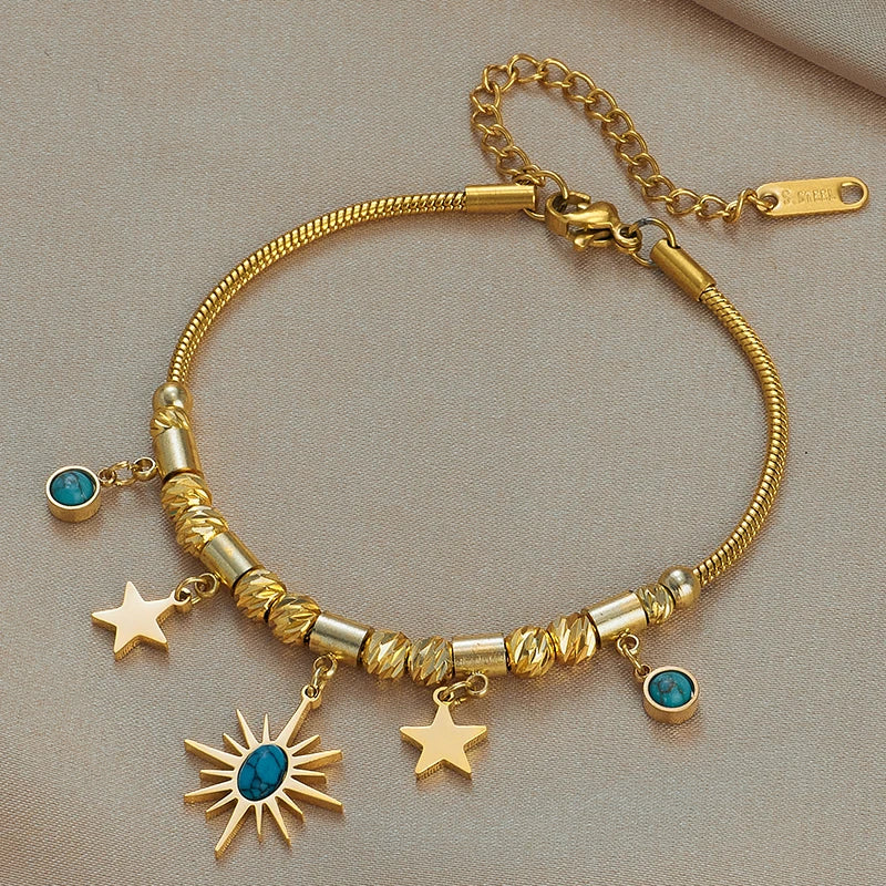 DIEYURO 316 Stainless Steel Butterfly Lightning Green Stone Charm Bracelet For Women Vintage Girls Multilayer Wrist Jewelry Gift