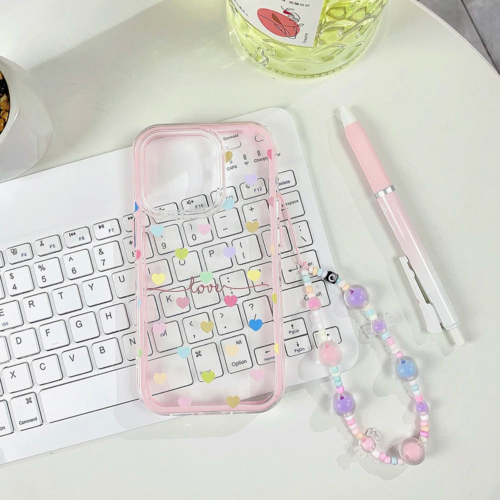 Cute Colorful Love Heart Phone Case for IPhone 13 Funda IPhone 16 15 14 Pro Max 15 pro Lovely Clear Silicone Soft Fashion Cover