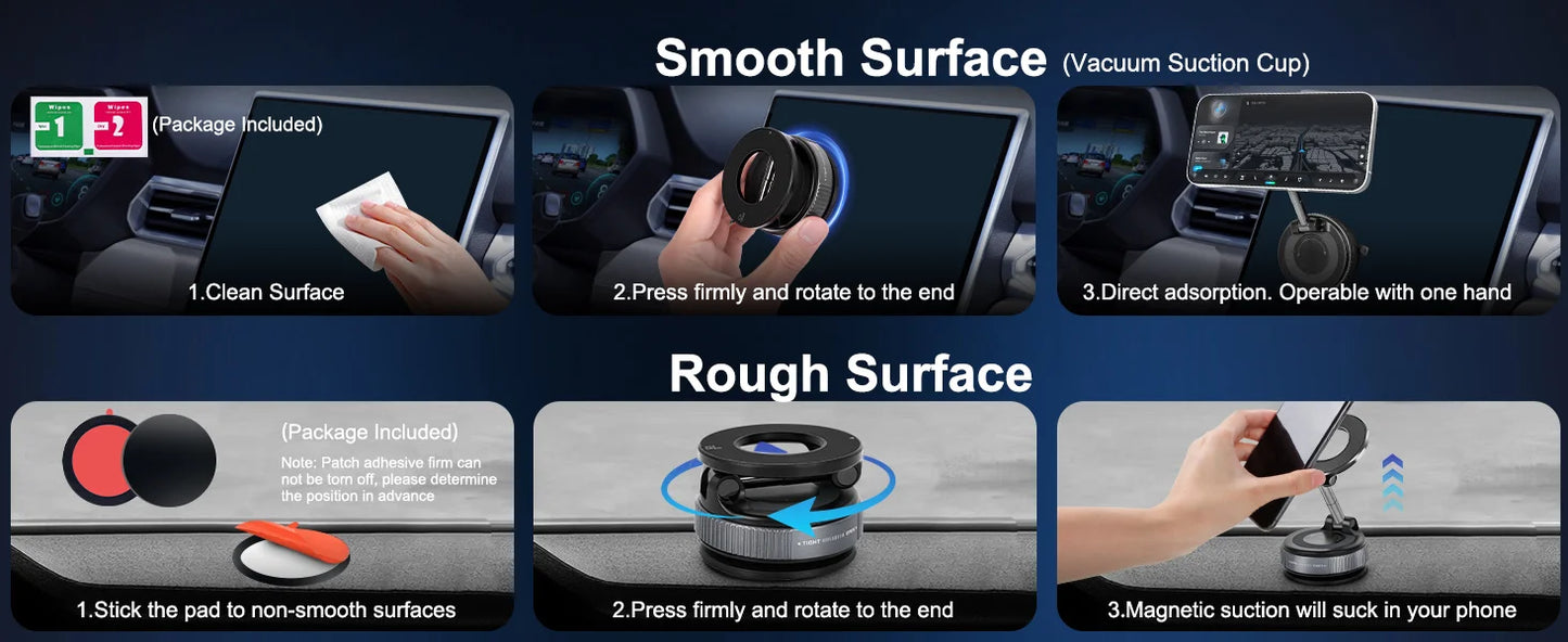Vacuum Magnetic Suction Phone Holder, Foldable and Retractable Hands-Free Suction Cup Phone Mount for Car/Gym/Mirror/Smooth