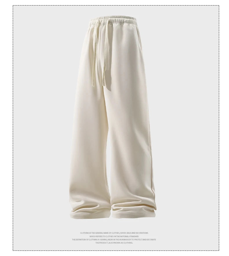 Wide Leg Pant Fashion Causal Breathable Men Sweatpant Male Autumn Versatile Elastic High Waist Drawstring Loose Straight Trouser