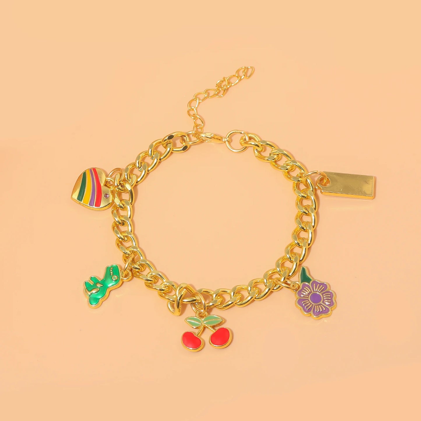 Fashion European American Cherry Bracelet Color Stripes Love Purple Flower Pendant Bangle All-Match Jewelry Mother's Day Gifts