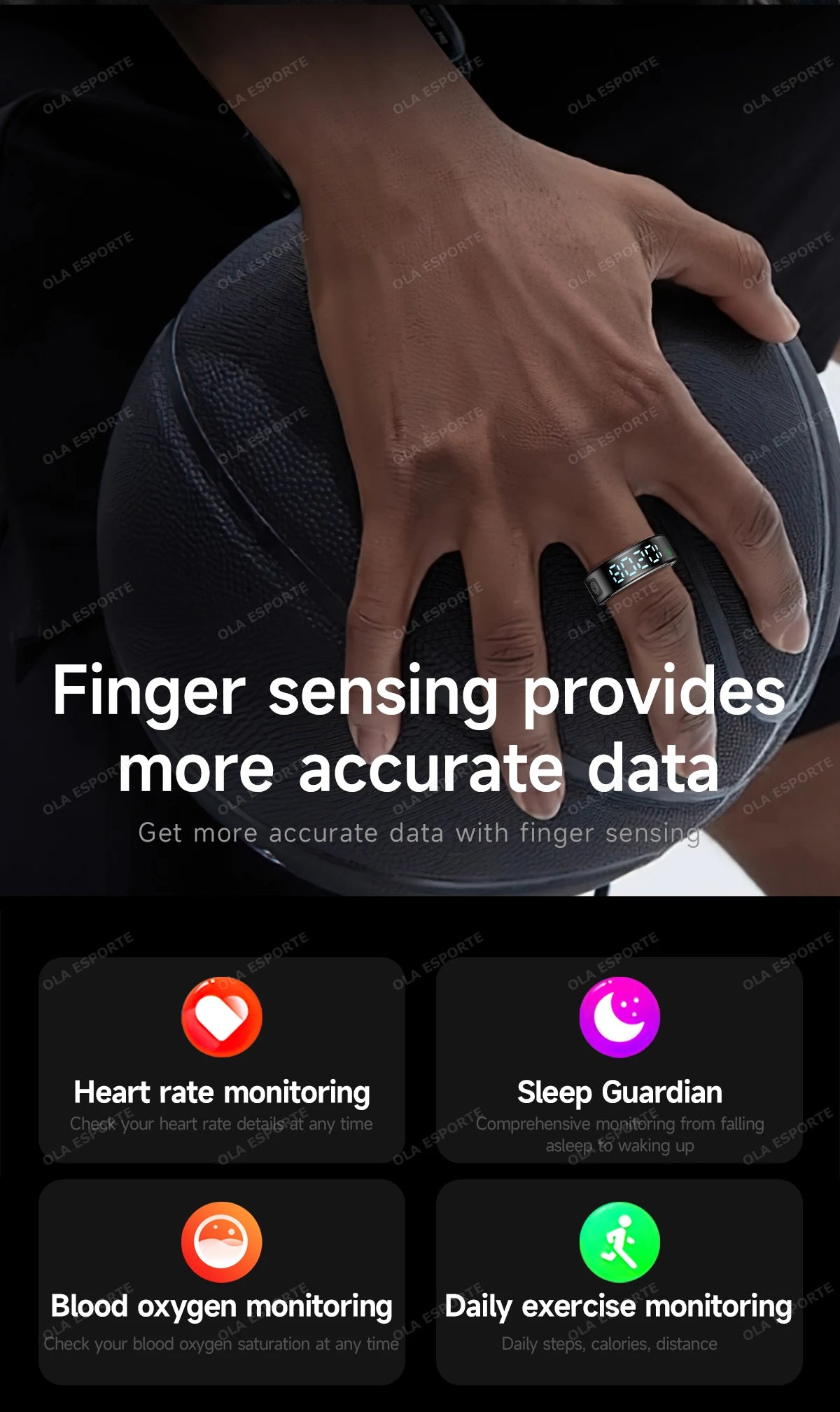 Smart Ring For Men Women Heart Rate Blood Oxygen Monitoring Multi Sports Modes 5ATM & IP68 Waterproof smartring For Android IOS