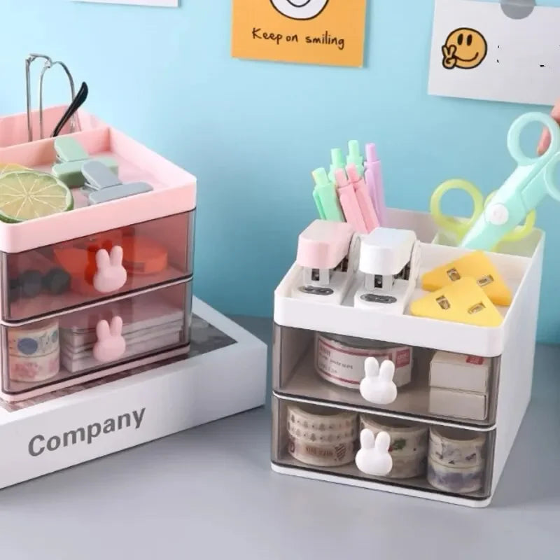 Small Desk Organizer with Drawer An All in One Solution for Office Desktop Makeup and Business Card Pen Stationery Storage