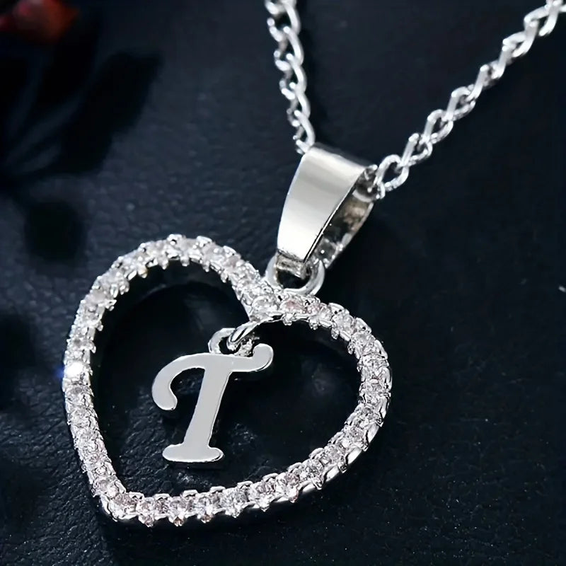 Bohemian Style Heart-shaped Letter Pendant Necklace, Wedding Party Gift For Men And Women,Delicate Gift for Men And Women