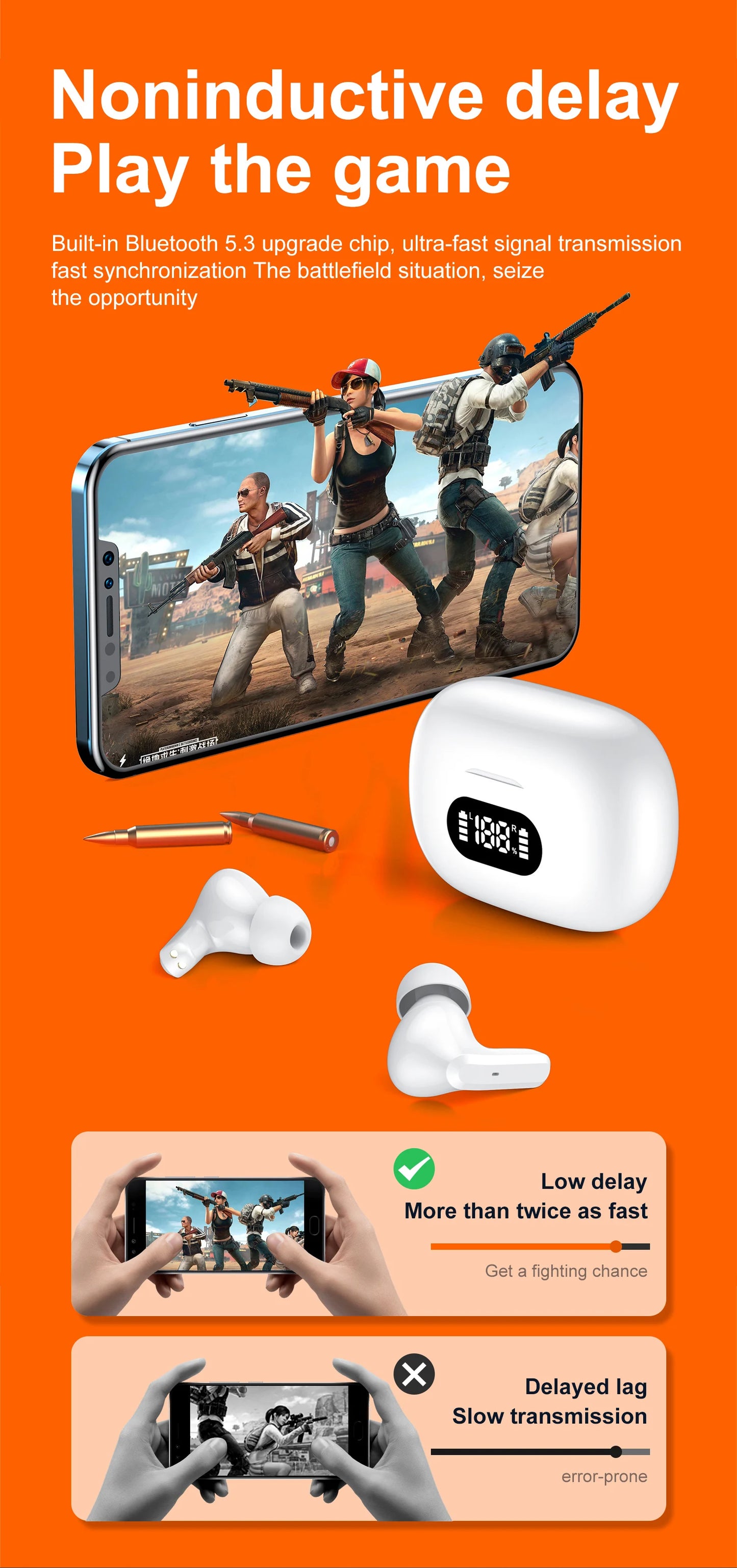 Wireless Bluetooth Headset Bluetooth Earphones with Charging Case Touch Control Bluetooth 5.3 Headphones with Display