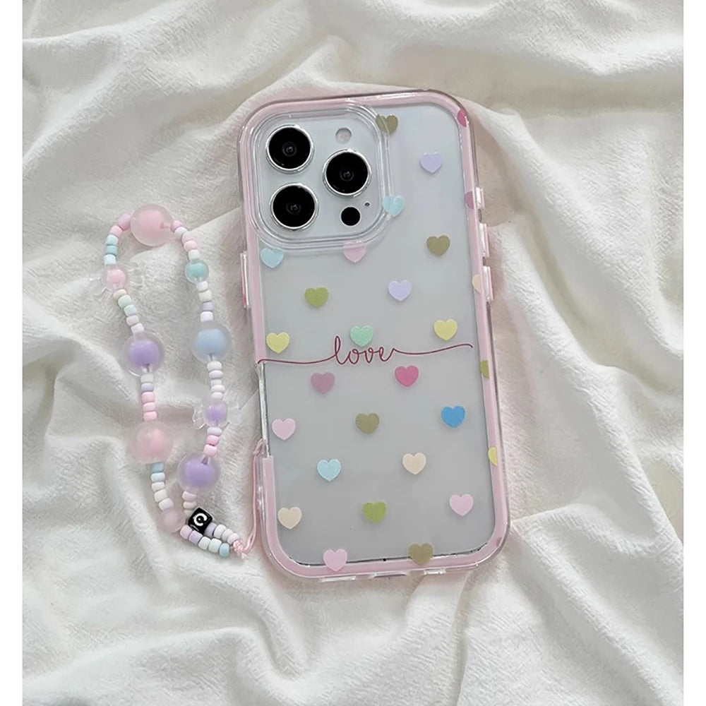 Cute Colorful Love Heart Phone Case for IPhone 13 Funda IPhone 16 15 14 Pro Max 15 pro Lovely Clear Silicone Soft Fashion Cover