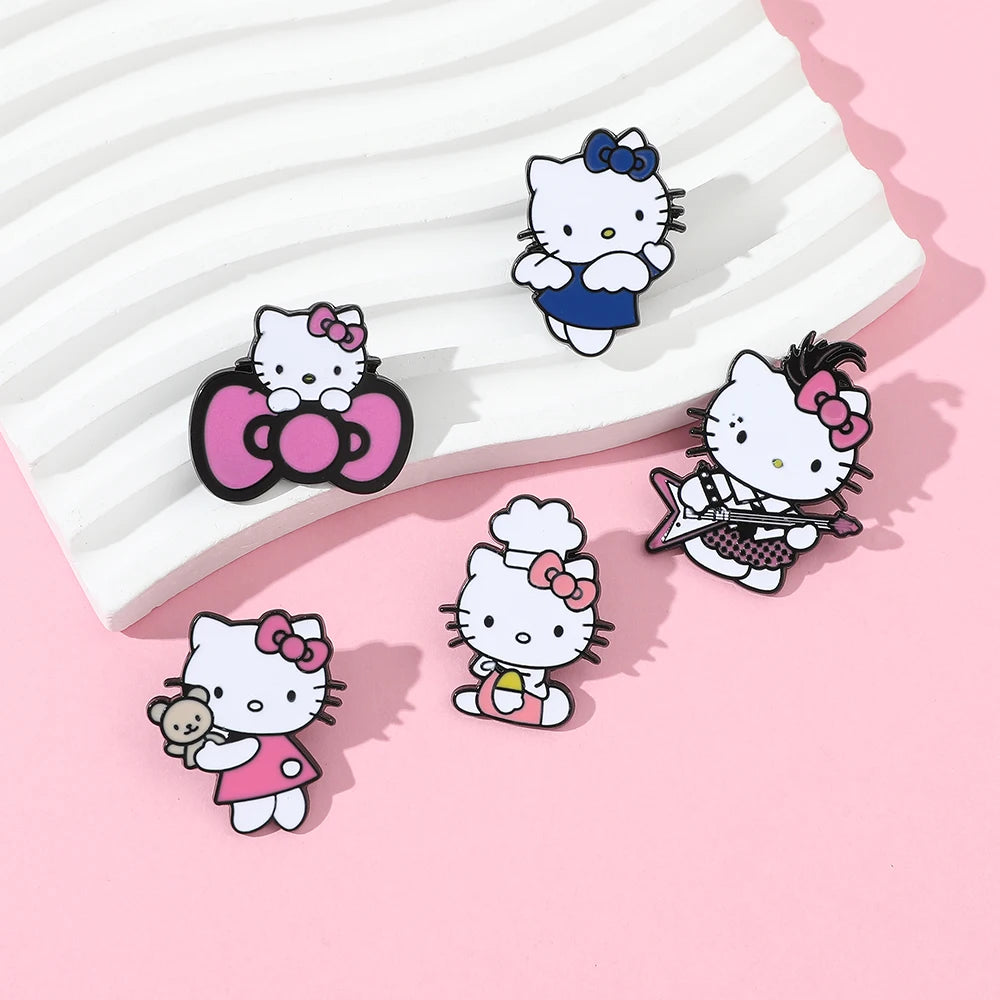 5 Pcs Fairy Tale Anime Sanrio Sticker Cute Hello Kitty Enamel Metal Backpack Mobile Accessories Gift For Friends