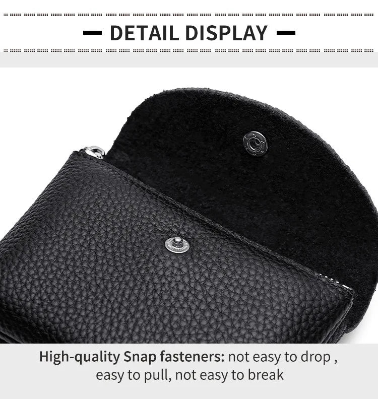 Genuine Leather Short Coin Wallets Card Holder Bag Case Portable Retro Cowhide Small Money Purse For Men Women Earphone Pouch