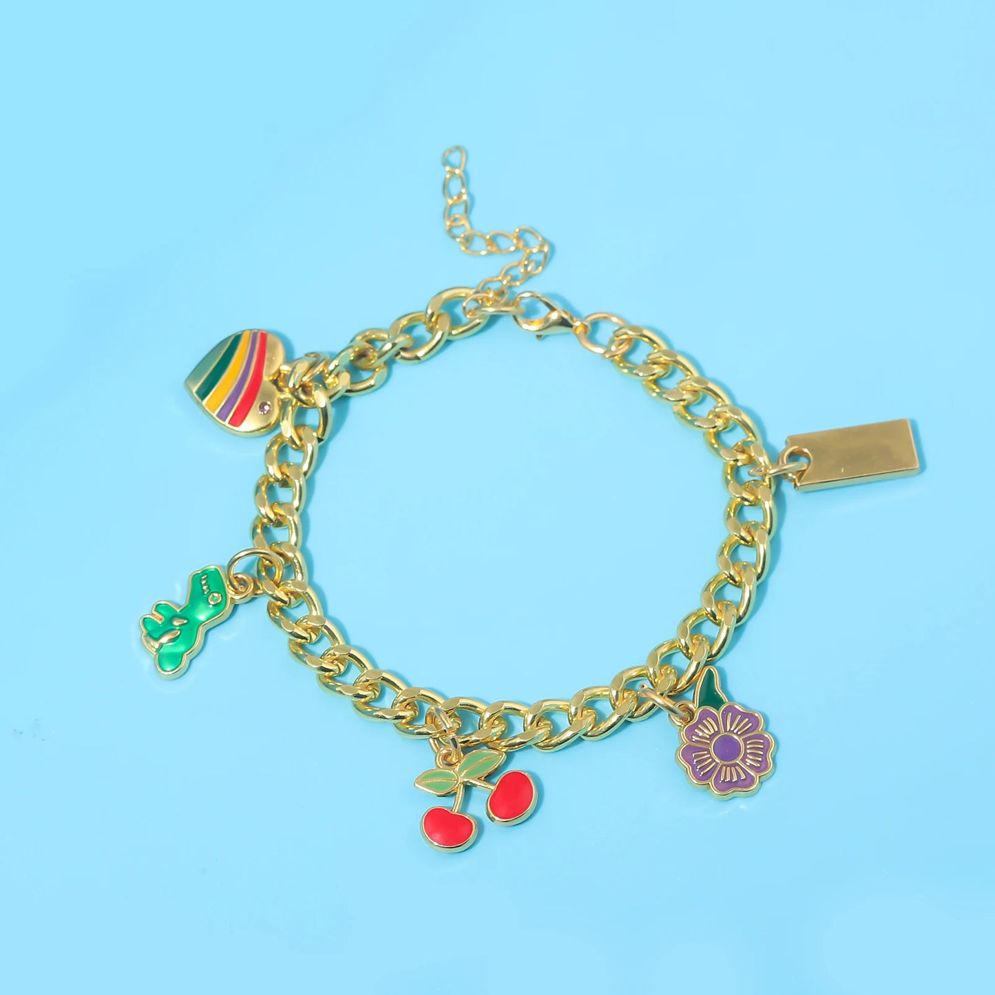 Fashion European American Cherry Bracelet Color Stripes Love Purple Flower Pendant Bangle All-Match Jewelry Mother's Day Gifts