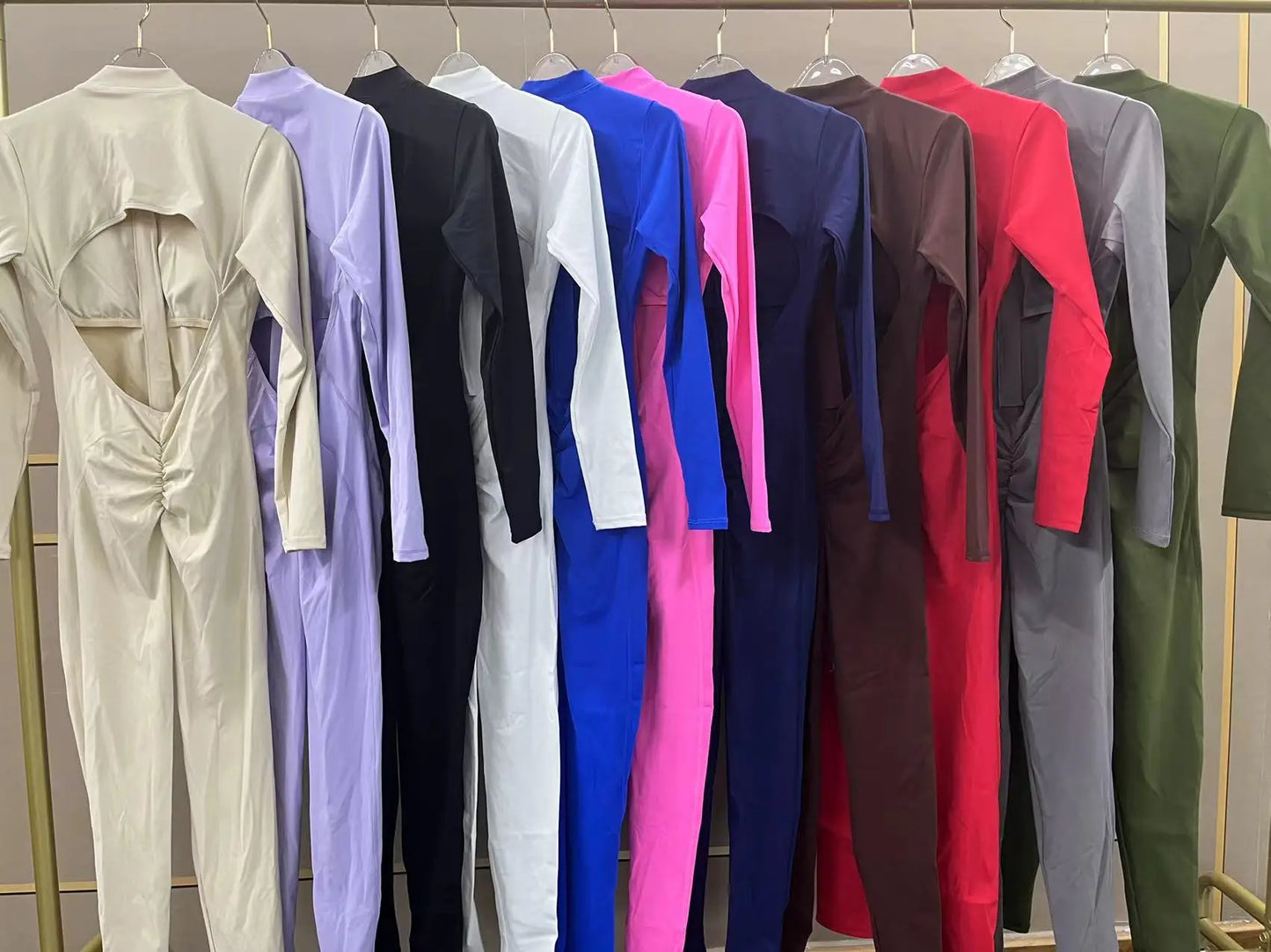 Women Sportwear Yoga Jumpsuit Zip Long Sleeve Back Open Outfit Fitness Tracksuit Tight One-piece Gym Overalls Sports Bodysuit