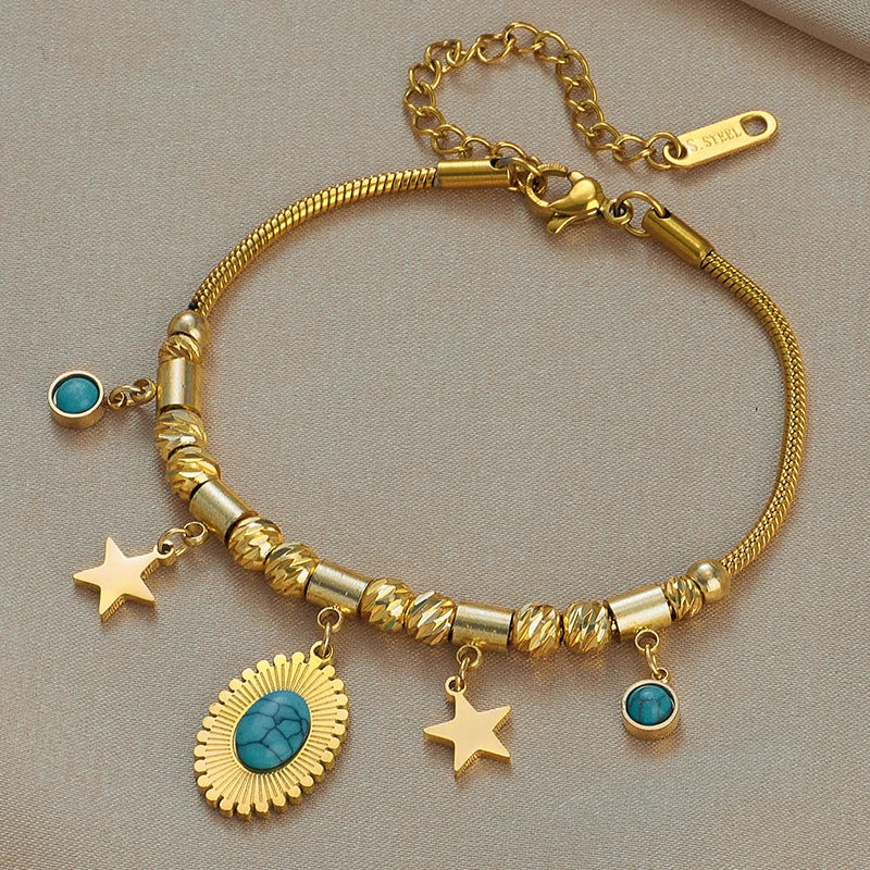 DIEYURO 316 Stainless Steel Butterfly Lightning Green Stone Charm Bracelet For Women Vintage Girls Multilayer Wrist Jewelry Gift