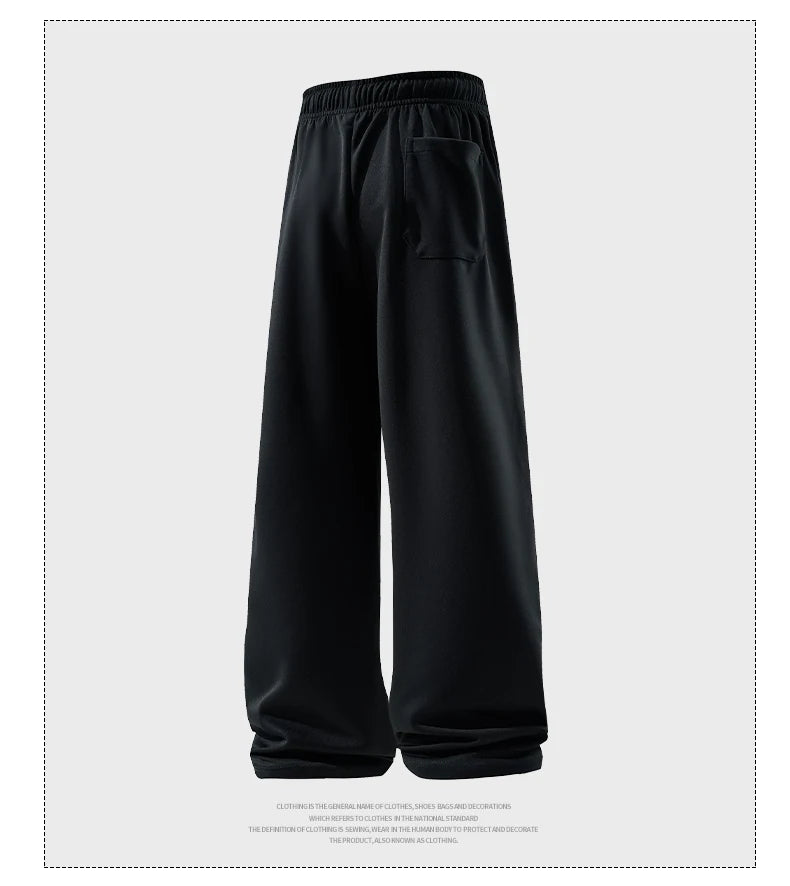 Wide Leg Pant Fashion Causal Breathable Men Sweatpant Male Autumn Versatile Elastic High Waist Drawstring Loose Straight Trouser