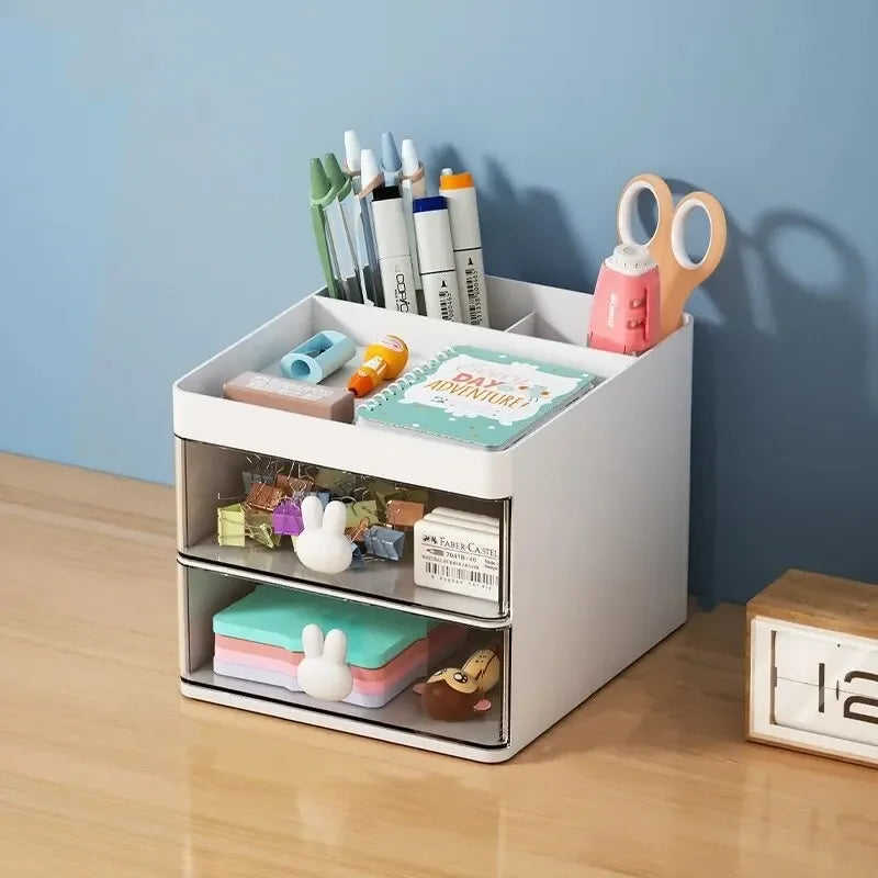 Small Desk Organizer with Drawer An All in One Solution for Office Desktop Makeup and Business Card Pen Stationery Storage