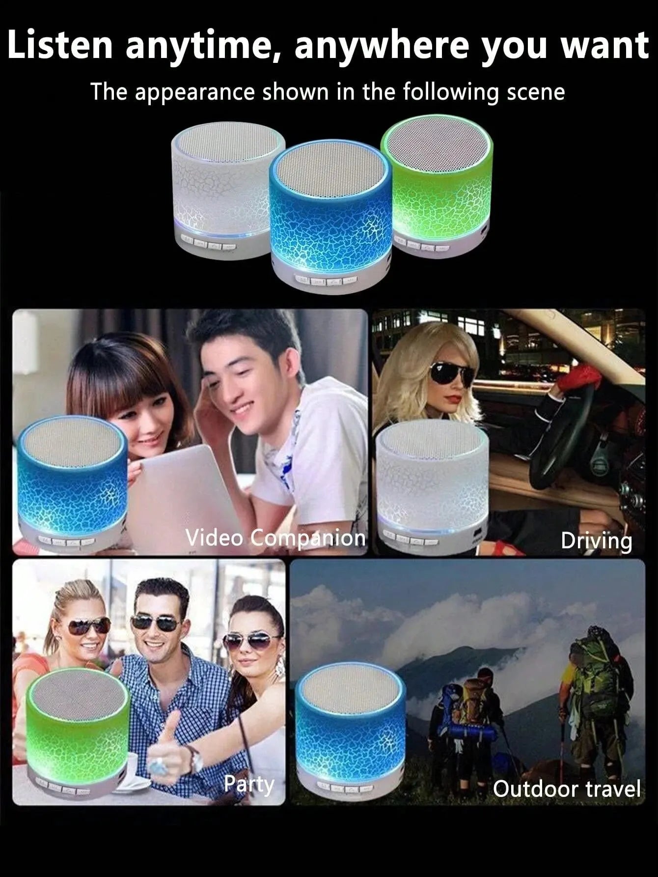 Wireless Mini Speaker, Subwoofer, Dazzle Crackle 7 Colour Light Wireless Mini Speaker, Portable Small Speaker