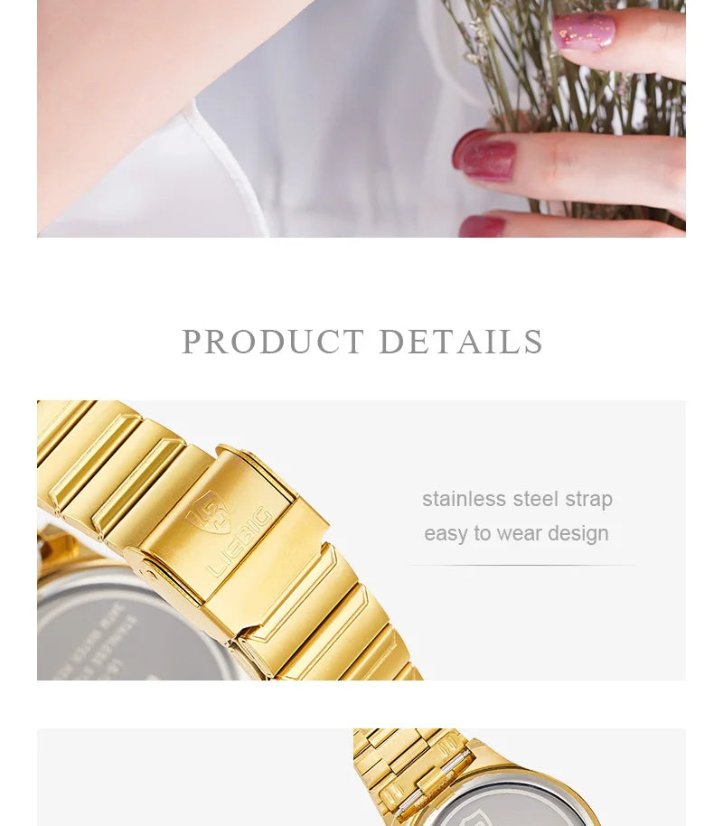 Brand New Wonen Watch Luxury Golden Quartz Stainless Steel Bracelet Waterproof Ladies Golden Wristwatch Girl Clock Relogio mujer
